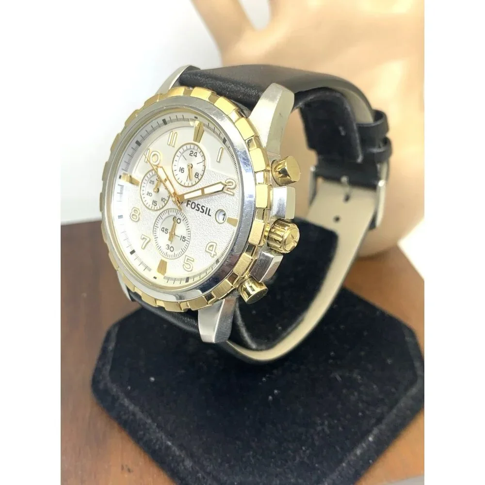 Fossil Men's Watch FS4795IE Quartz Chronograph Silver Dial Black Leather 45mm